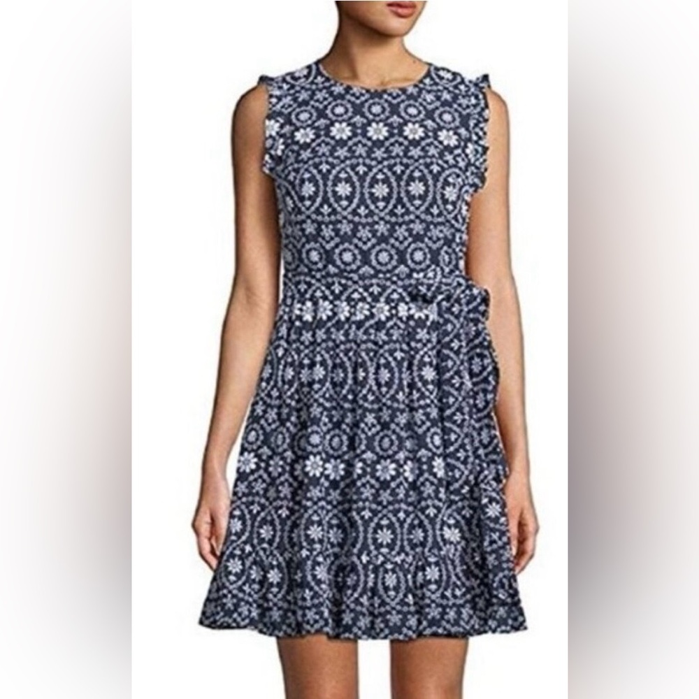 Kate Spade New York Sleeveless Shore Thing Eyelet Dress in Rich Navy/Fresh White